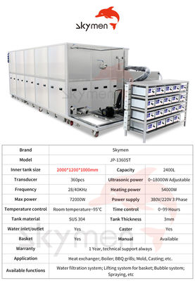 Industrial Ultrasonic Cleaner with 2400 Liters Capacity 28kHz or 40kHz Frequency and 18000W Ultrasonic Power